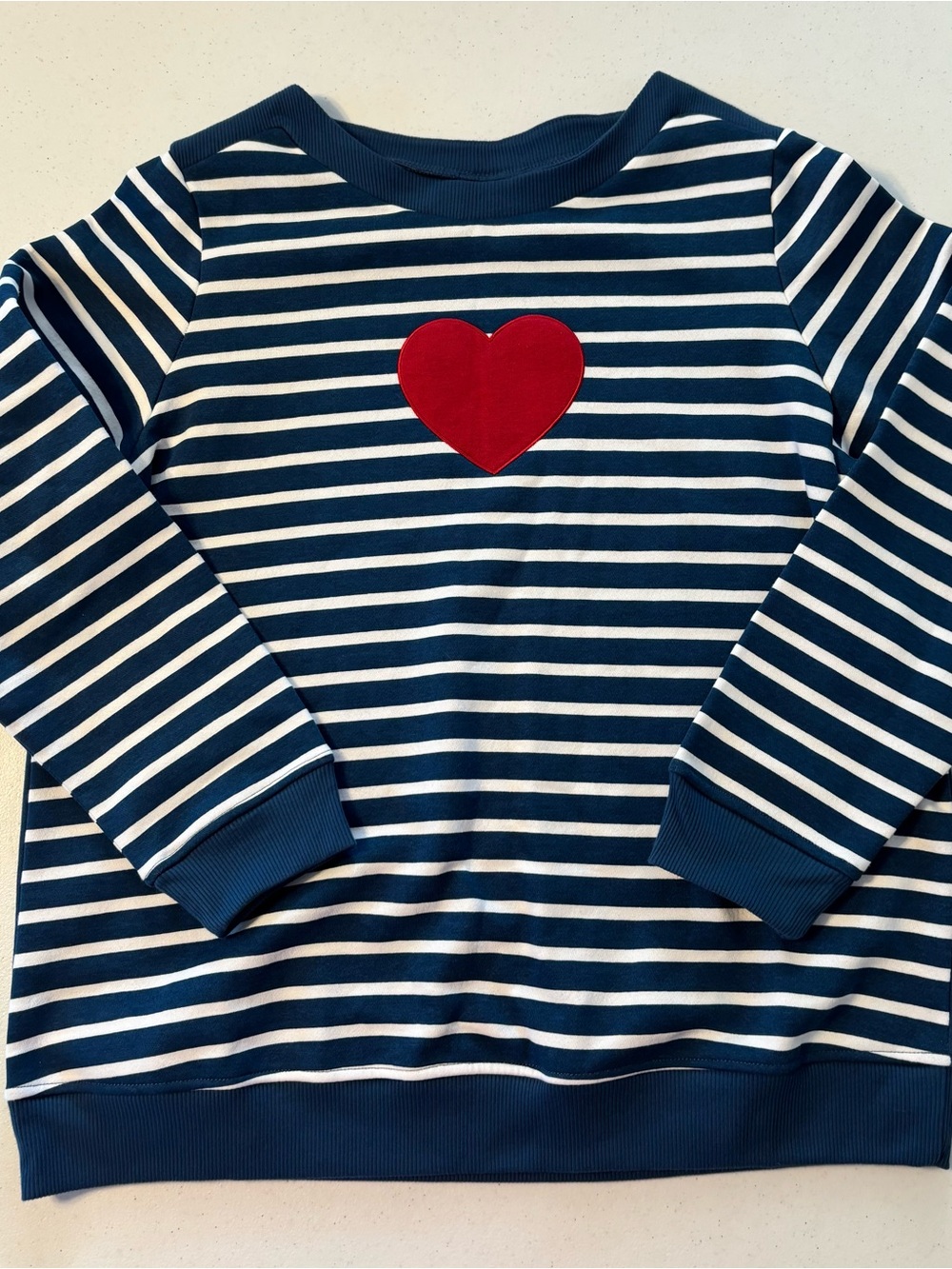 Blair Navy & White Striped Crewneck with Red Heart